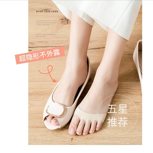 Any cut ice silk half palm socks summer invisible forefoot pad women's boat socks five finger socks thin section finger socks