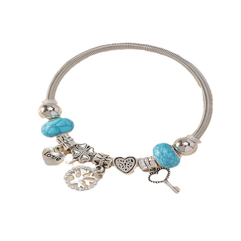 Panjia pulsera Dora DIY cuentas transfronterizas explosión amor accesorios de cuatro hojas llave de la vida árbol colgante pulsera image 6
