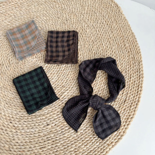 British Style Cotton Vintage Plaid Thin Narrow Long Scarf Fashion All-match Small Scarf Headscarf Warm Neck Protection Scarf
