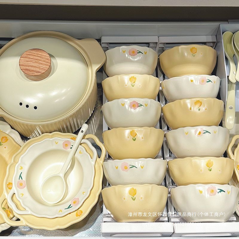 Underglaze Color Ceramic Bowl Household 2025 New Dish Set Tableware Housewarming Bowls and Chopsticks Bowls and Dishes Tableware Scandinavian Style