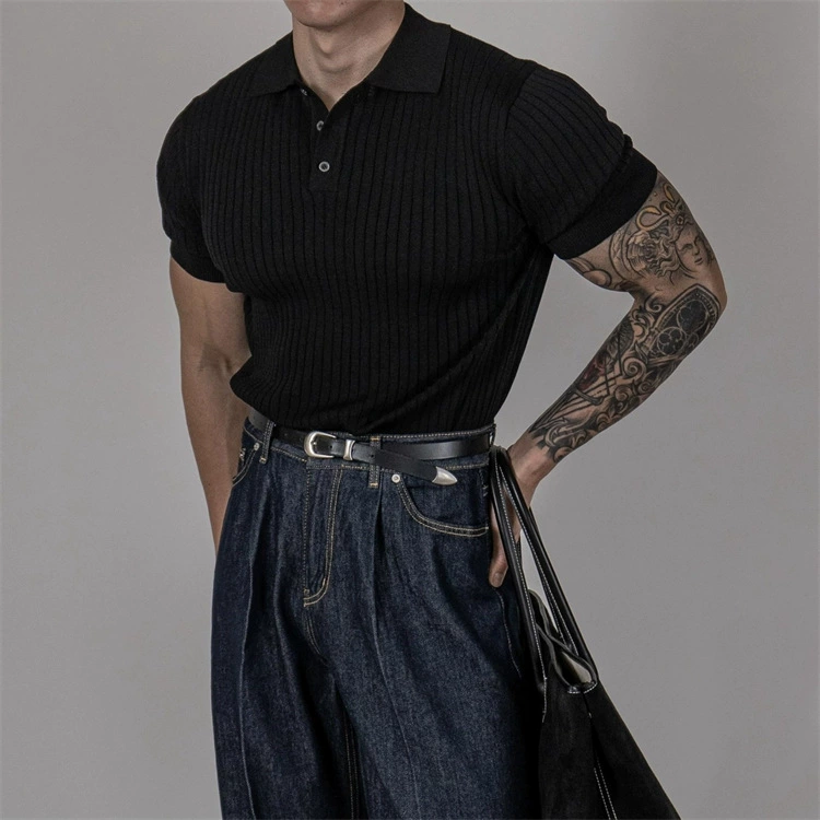 Легкая спелая вертикальная полоска с лацканным вырезом из полуплетеной пряжки POLO с короткими рукавами 2024 новая тонкая футболка топ