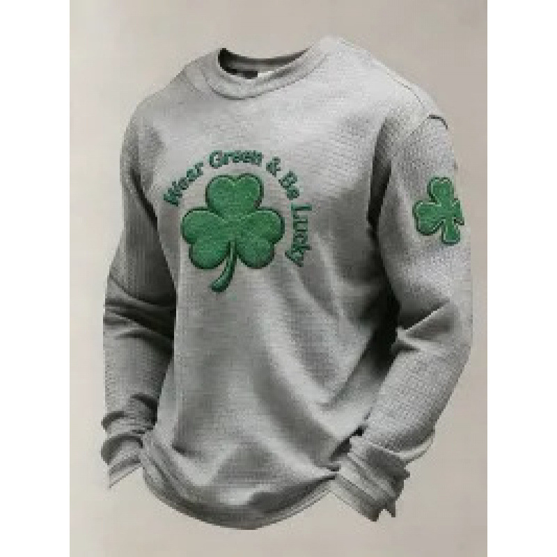 2026 European and American Independent Brand Spring Round-Neck Sweatshirt with 3D Digital Print Clover Pattern Men's Casual Round-Neck Top