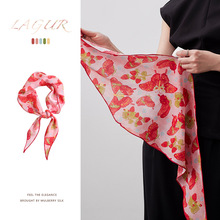 「莓果慢时光」100%双绉真丝三角巾水染桑蚕丝丝巾领巾发带春夏女