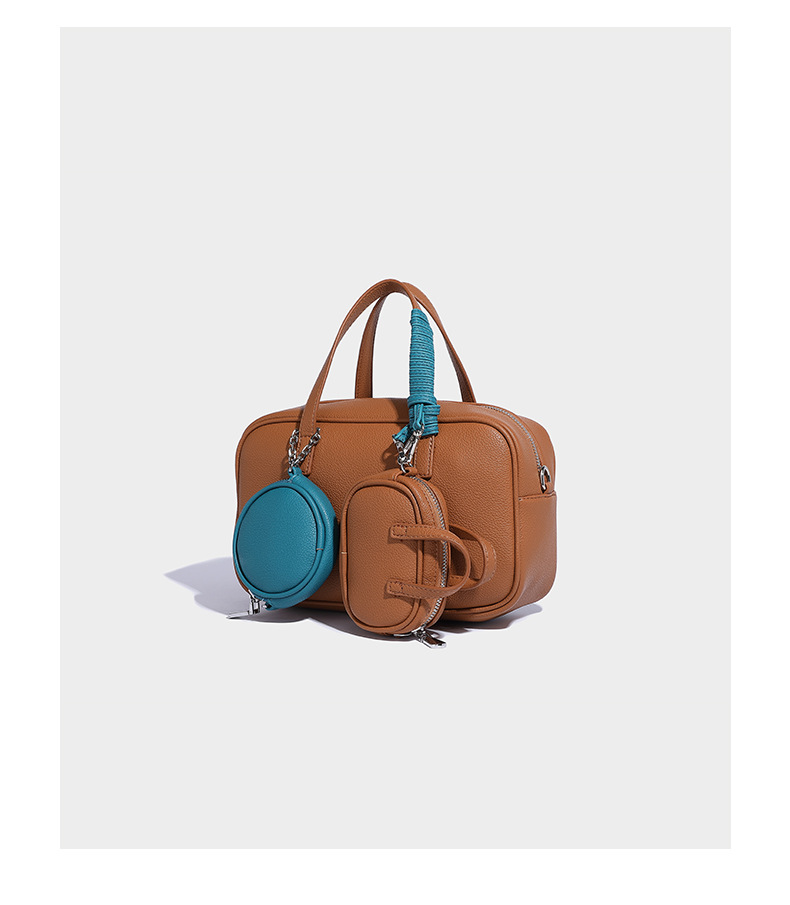 Túi Boston xách tay nữ cổ điển phong cách vintage, kèm túi đeo chéo nhỏ — Màu trắng, Màu nâu, Xanh denim, Màu đen chi tiết 26