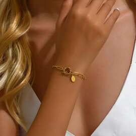 跨境专供夏季钛钢手链女简约圆环吊牌手链回形针链ins休闲时尚