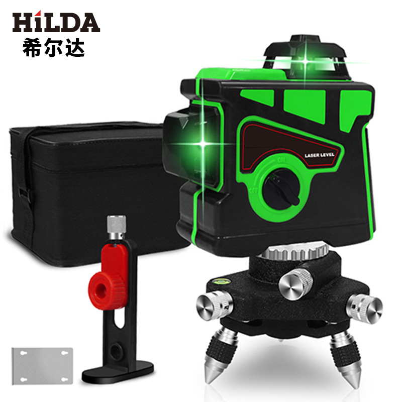 Hilda 12-line laser level green light 3D infrared automatic line projection meter ground level meter strong light level meter