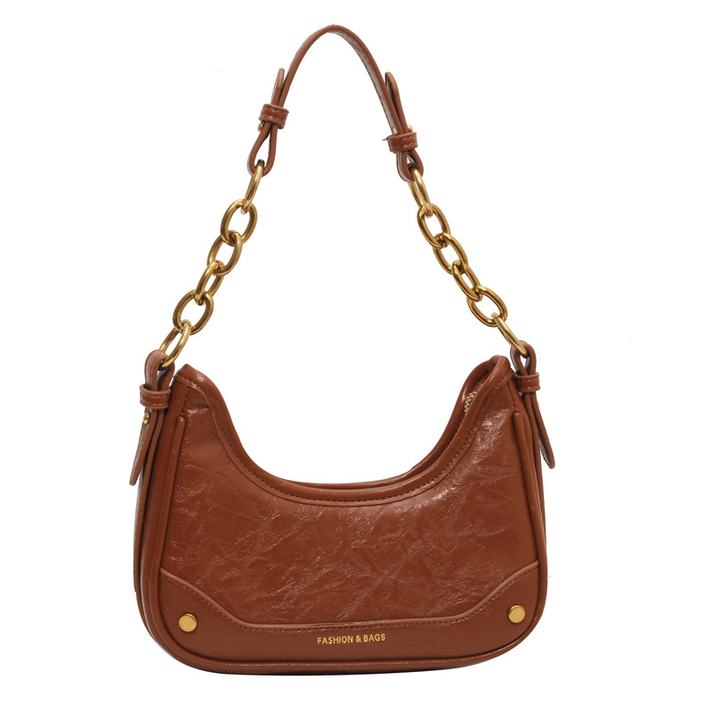 High-end crackle bag women's 2023 new trendy fashion simple shoulder bag niche chain shoulder armpit bag_voghion.com