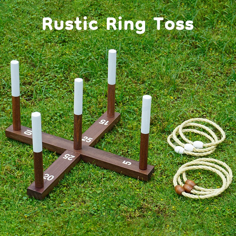 Ретро игра в метание колец из пеньковой веревки, рустикальный кольцевой бросок, командная игра на открытом воздухе, семейное взаимодействие