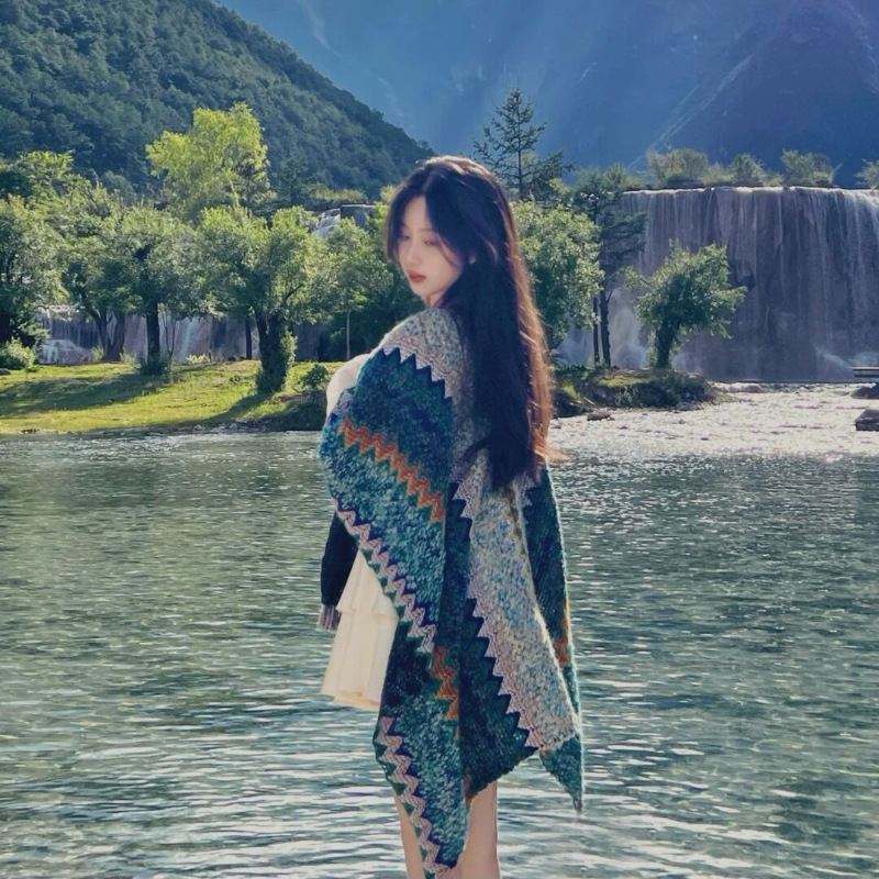 Xu Hongdou mismo estilo Yunnan Lijiang fotografía de viaje estilo étnico chal de punto de las mujeres bufanda exterior capa