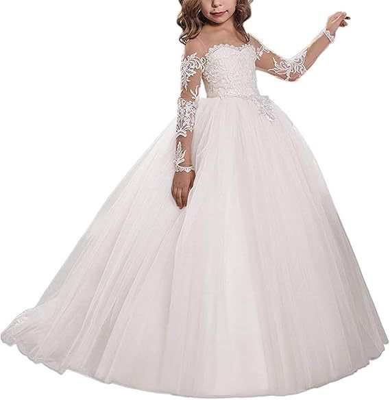 Children's Flower Girl 2026 New White Lace Small Train Gown Elegant Long Dress_voghion.com