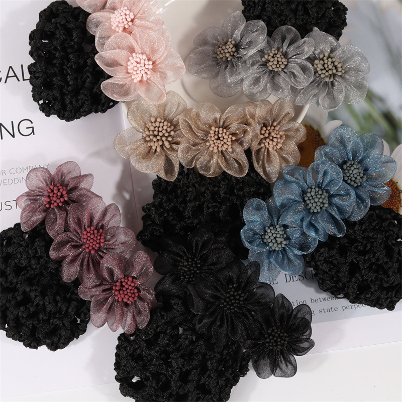 Fábrica en Stock Red de pelo enfermera tocado flor pelo red trabajo profesional Corea del Sur hotel Banco updo pelo clip neto de bolsillo al por mayor