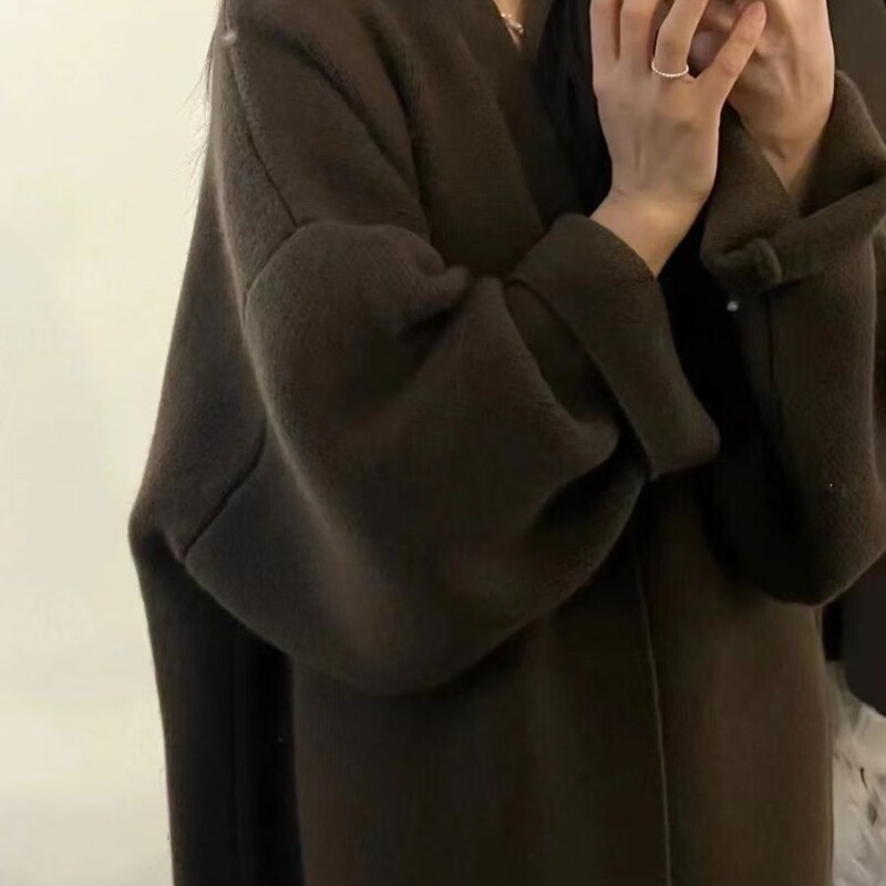 高级显瘦针织开衫毛衣女中长款秋冬纯色慵懒过膝宽松大衣大版外套|undefined
