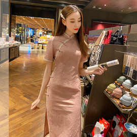 改良版旗袍夏季中国风粉色年轻款少女小清新复古气质优雅连衣裙女