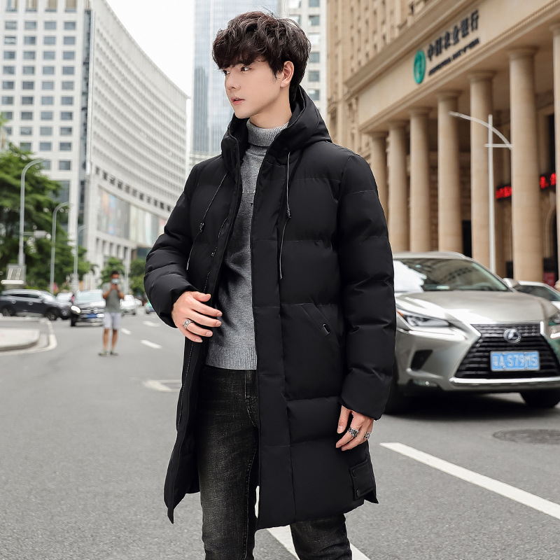 Mid-Length Cotton Coat for Men in Winter, Cross-Border Large Size Cotton Jacket, Thickened for Warmth, Trendy Casual Versatile Hooded Cotton Clothing