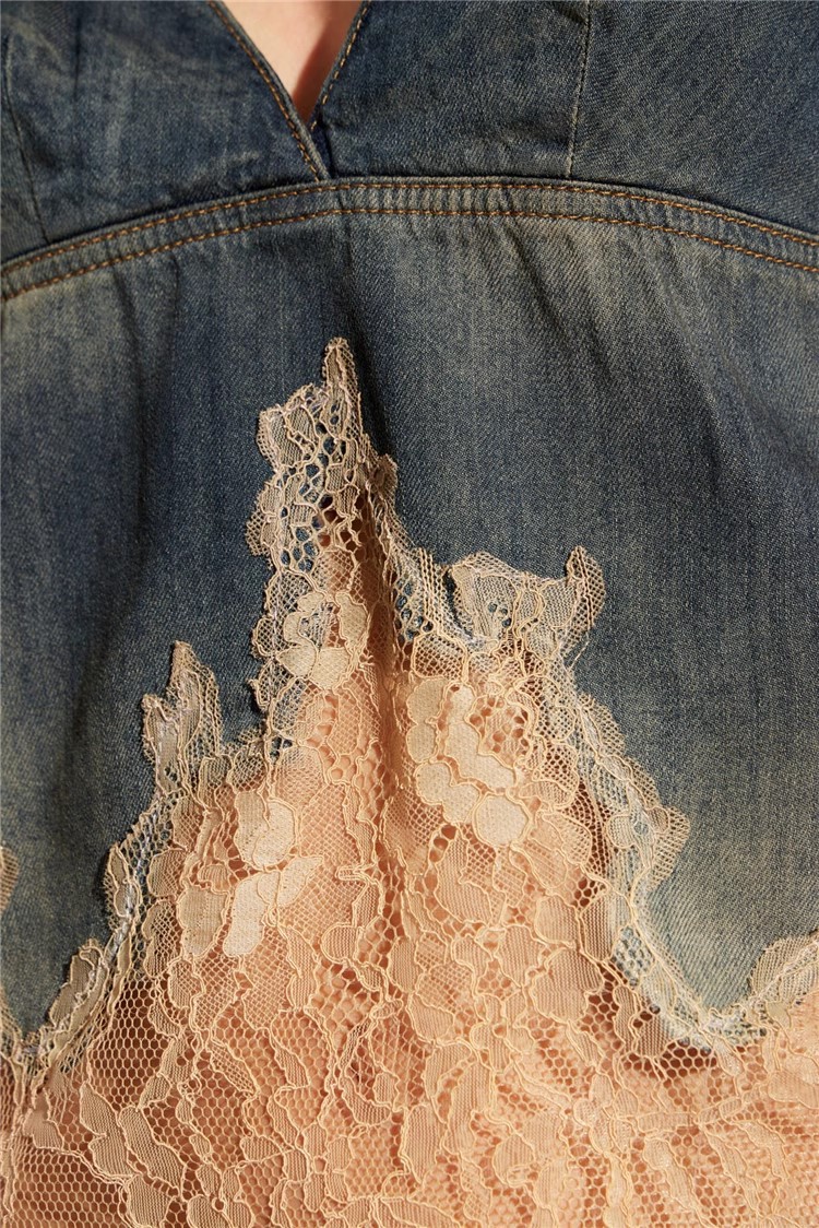 Personality Denim Two Piece Set Summer Drag Sister Sexy Lace Stitching Soft Surface Denim Suspender Shorts Sets