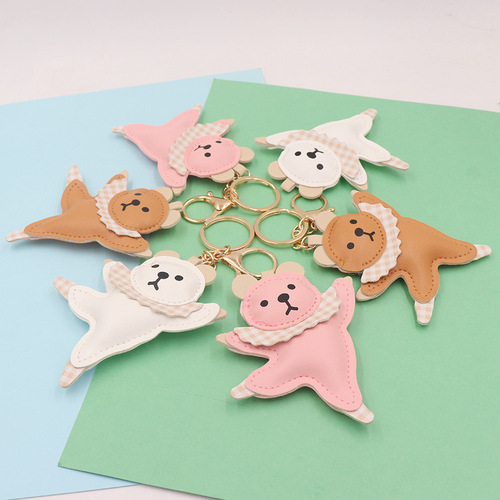 Factory direct selling cute and cute ballet leather bear keychain women's bag pendant accessories wholesale