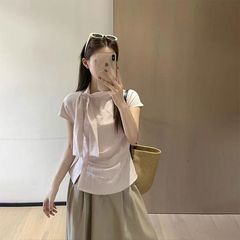 不规则系带侧扣短袖衬衫女2025新款爆款夏季修身显瘦休闲洋气上衣