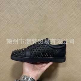 cl andgz男鞋老钱风黑色牛皮满铆钉低帮系带红底鞋女鞋休闲板鞋