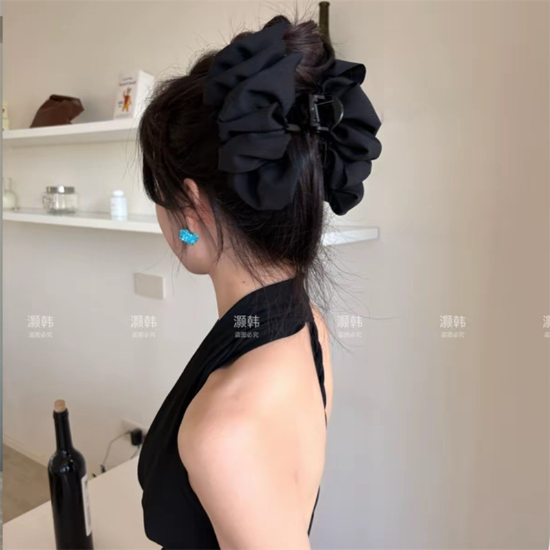 新しい 13cm 大きなデニム バブル グリッパー、夏の甘くてスパイシーなスタイルのプリーツ デニム ヘアピンは後頭部に非常に目立ちます|undefined