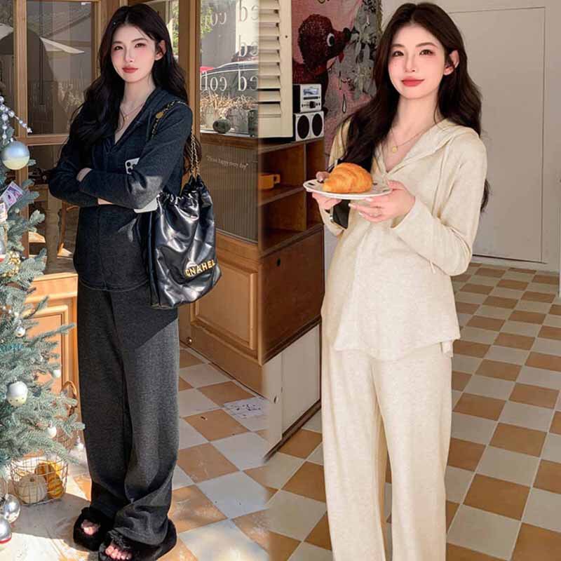 Maternity Wear Spring and Autumn Hooded Long-Sleeve Sweatshirt Petite Trendy Mommy Loose Slimming Autumn and Winter New Versatile Two-Piece Set