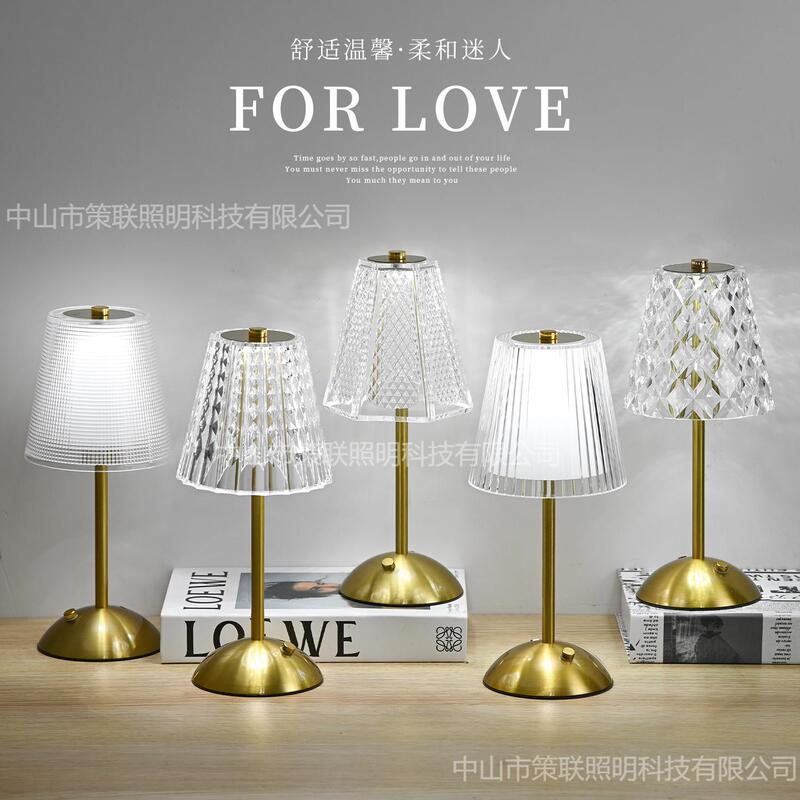 Crystal Retro Table Lamp Bedroom Bedside Lamp Light Luxury Atmosphere Lamp Rechargeable Night Light Master Bedroom High-End Atmosphere Lamp