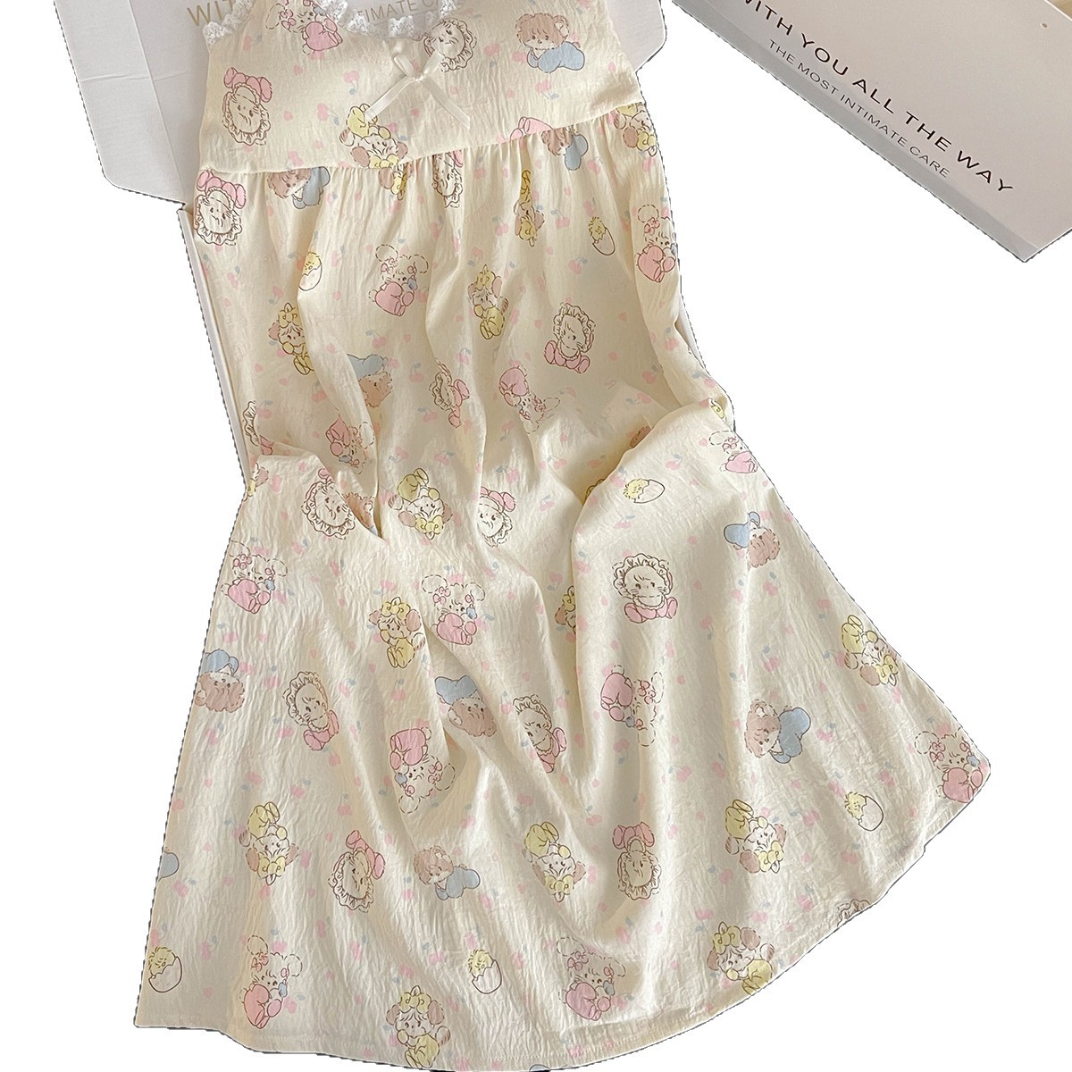 2026 vestido de pijama de mujer de verano cojín de pecho desmontable coreano encantador dibujos animados ropa doméstica de niña de verano en vivo
