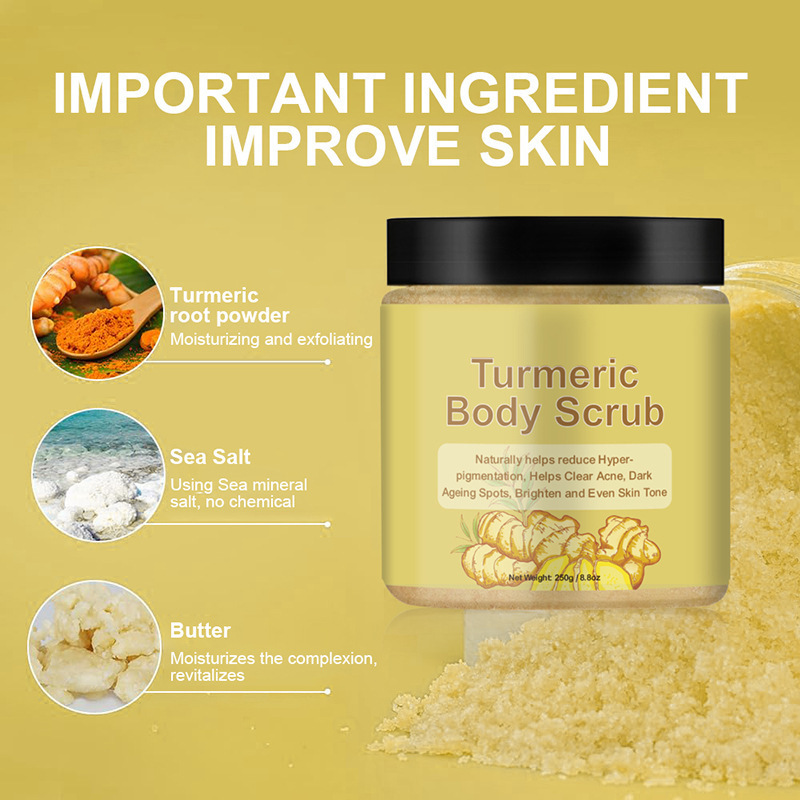 跨境姜黄磨砂膏现货身体面部护理清洁黑色素去角质Turmeric scrub|undefined