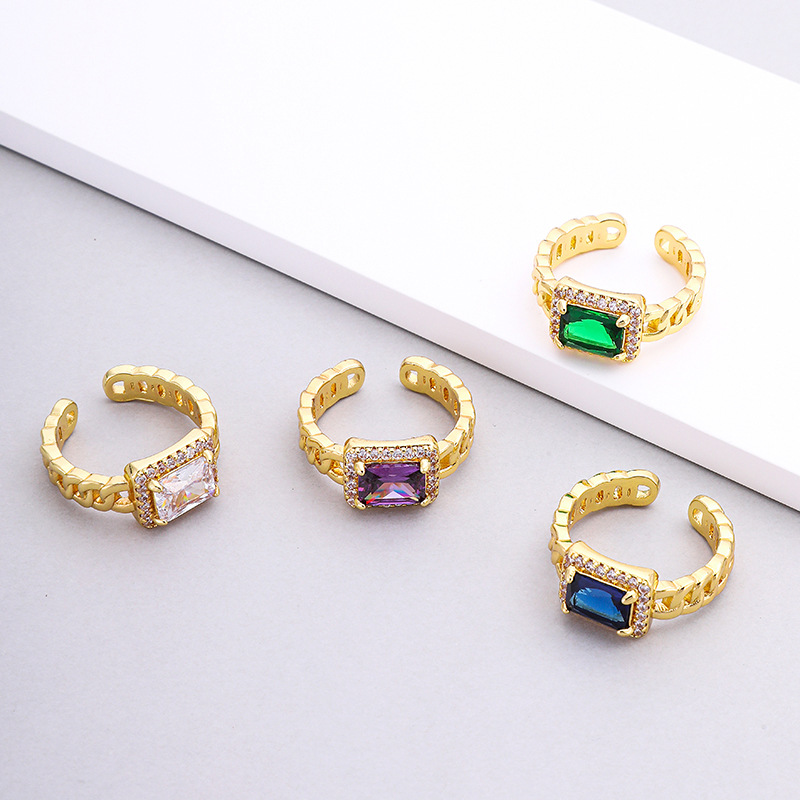 Fashion Square Copper Inlaid Zircon Rings display picture 2