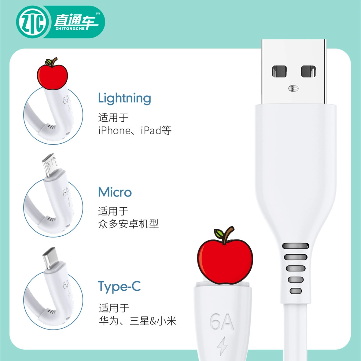 直通车 120W fully compatible flash charging data cable super fast charging suitable for Apple 17 Android type-c charging cable