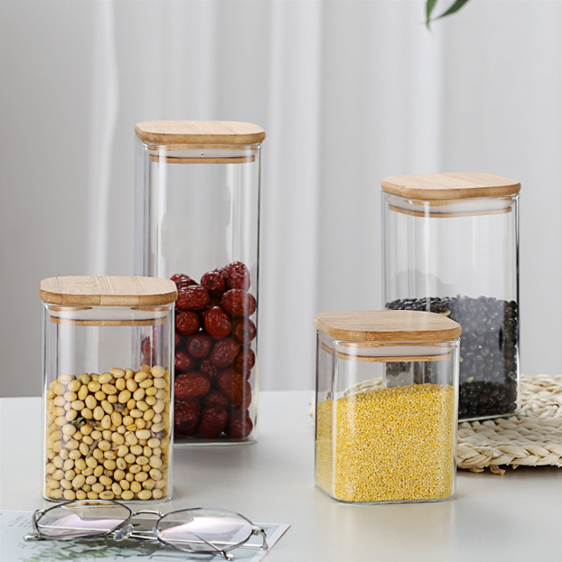 Wood, Glass Material Simple Style Solid Color Wood Glass Storage Container Box