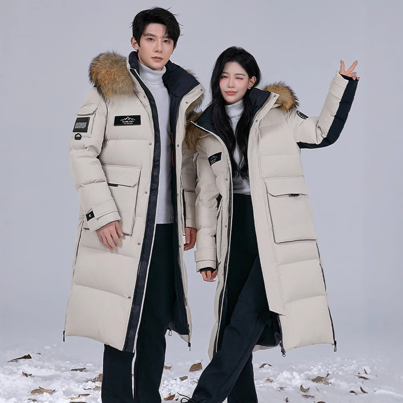 2025 New Extreme Cold Series down Jacket Couple's Over-The-Knee Extended Length Men's and Women's Raccoon Fur Collar Northeast Travel
