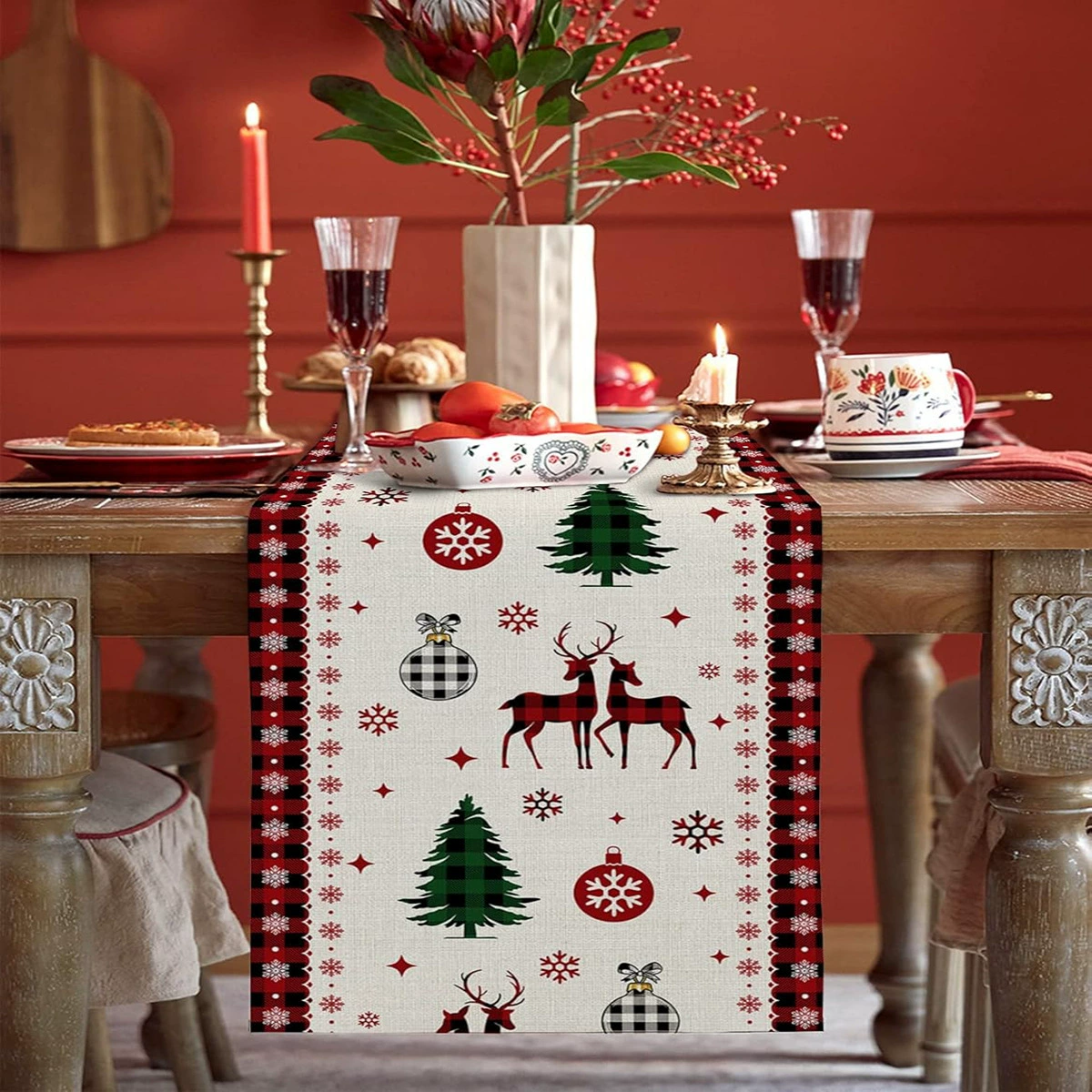 Рождественская атмосфера льняные настольные флаги пересекают границу