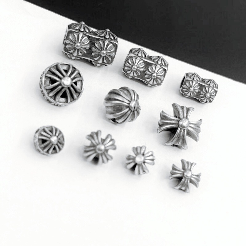 Vintage Distressed 37 Imitation Silver Cross Large Hole Square Round Hollow Center Fashion Accessory