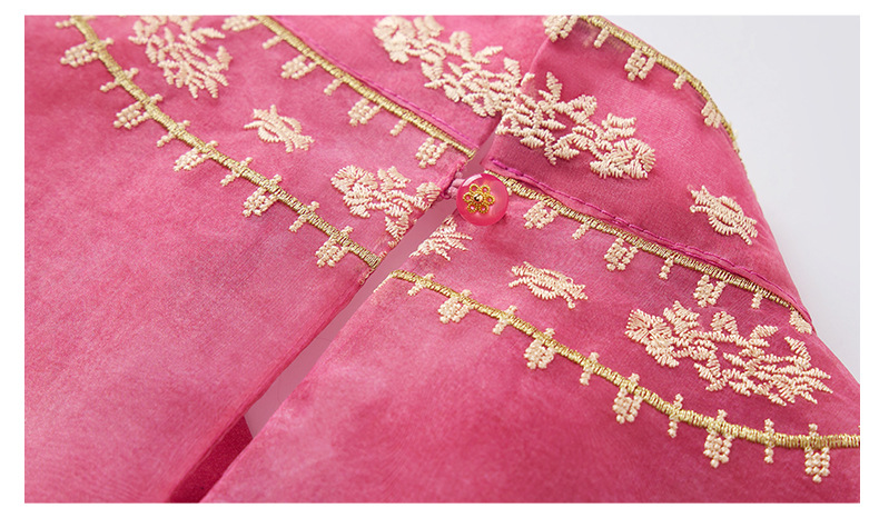 Đầm hai dây kèm áo vest lửng thêu hoa cổ đứng nữ tính — màu hồng đậm, Xanh lục chi tiết 30