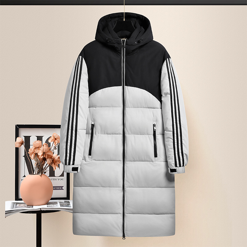 Transfronterizos invierno con capuzas de algodón hombre plumón de marca de moda de rodilla de tres barras chaqueta de algodón de invierno