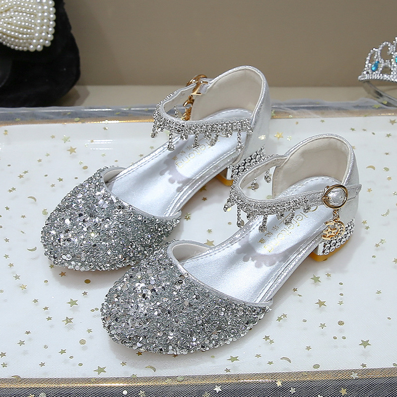Children's High Heels Women's Princess Dress Shoes Girls' Crystal Shoes Girls' Single Shoes Bright Diamond Stage Performance Leather Shoes