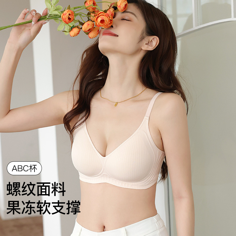Traceless Underwear Summer Thin Women's Small Chest Gather-up Not Empty Cup Milk-collecting Jelly Strip Soft Support Non-rimless Bra