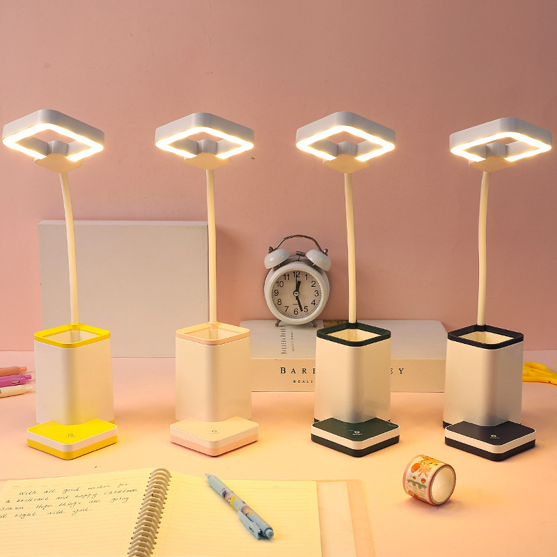 ins簡約方形鏤空筆筒檯燈 學生書桌學習護眼燈LED筆筒充電小夜燈