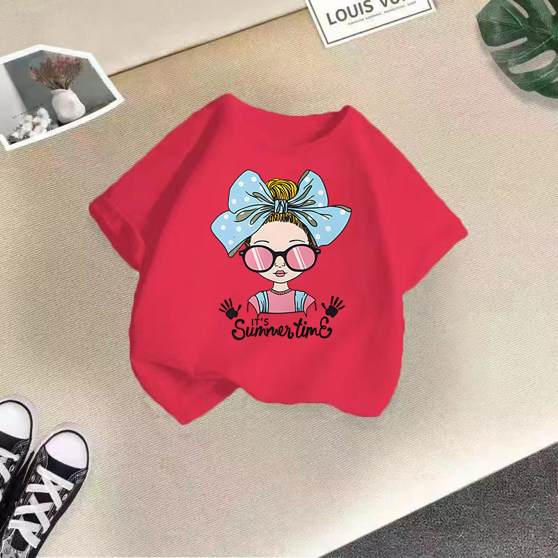 Ropa para niños transfronterizos 2024 verano nuevas camisetas de manga corta para niños y niñas tops de cuello redondo de moda bebé de media manga de algodón