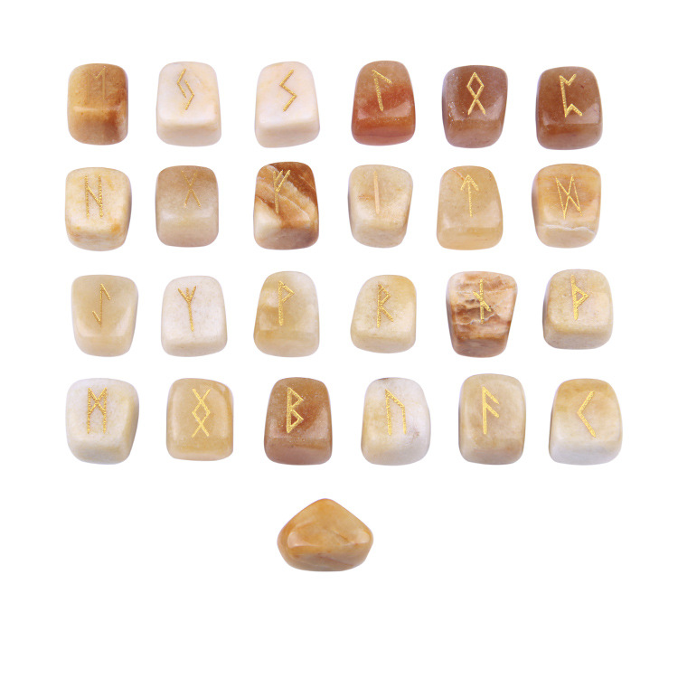 A Set Of 25 Natural Semi-precious Crystal Rune Stone Carvings display picture 3