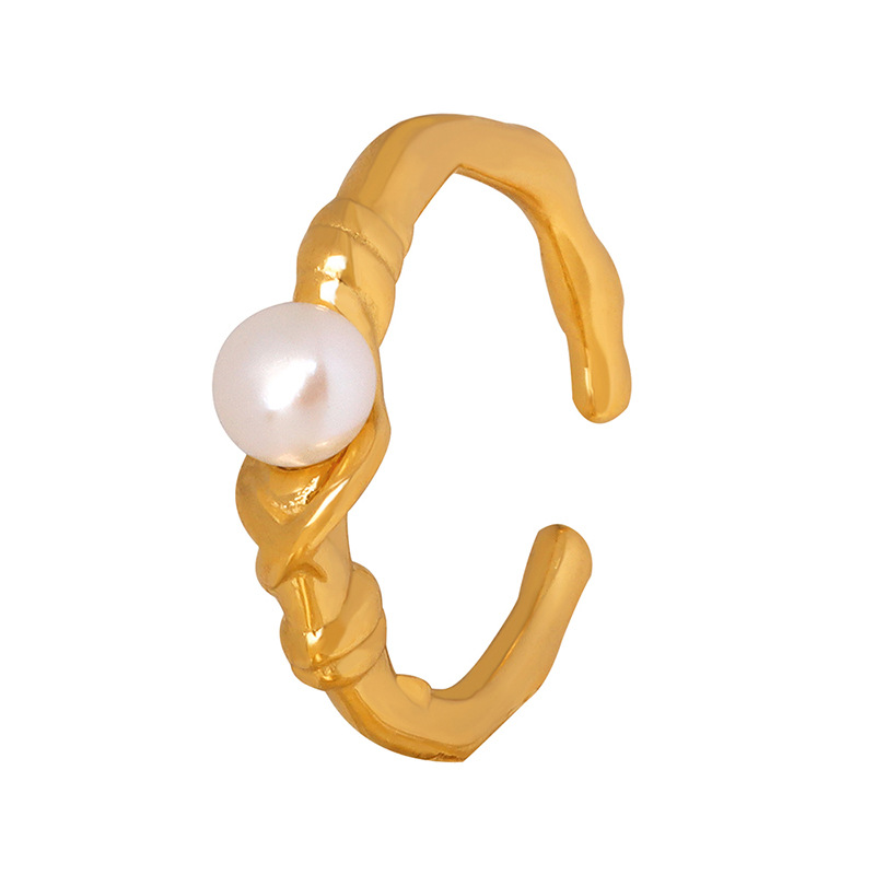 French Style Freshwater Pearl Ring In Gold Titanium Steel_voghion.com