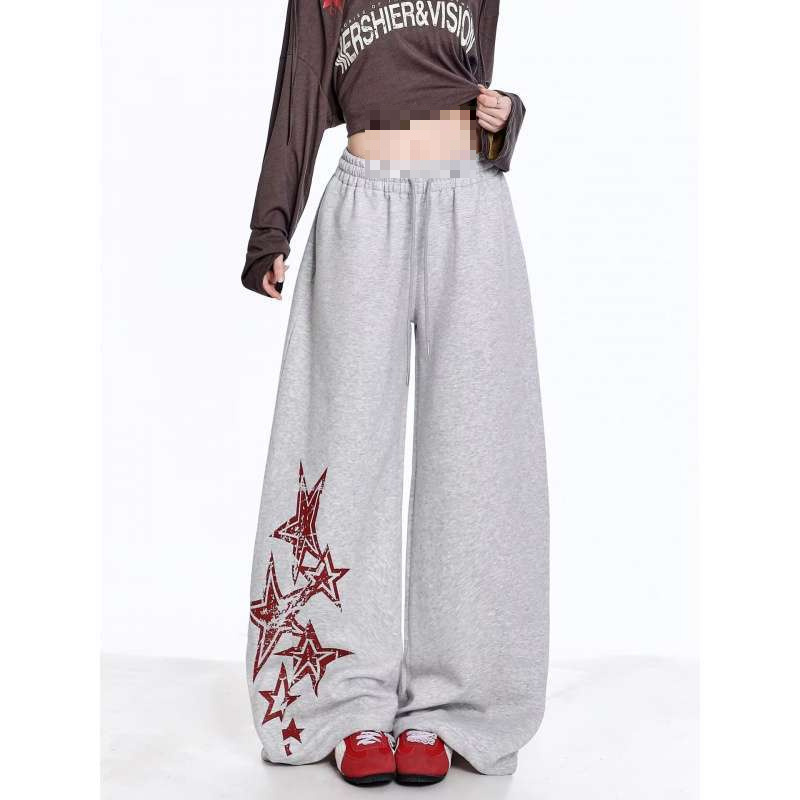 American Retro Star Print Sweatpants for Women and Men, Autumn Jazz Dance Sports Pants, Loose Versatile Wide-Leg Pants
