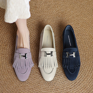 British Retro Style Tassel Loafers, Preppy Pumps, Thick Heel Casual Jk Uniform Small Leather Shoes, Large Size Women's Shoes