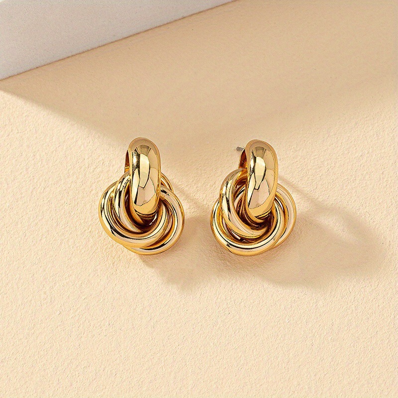 Cross-Border European and American Style Gold Circle Geometric Twisted Multi-Layered Twist Earrings with a Niche Design, Fashionable and Versatile Earrings