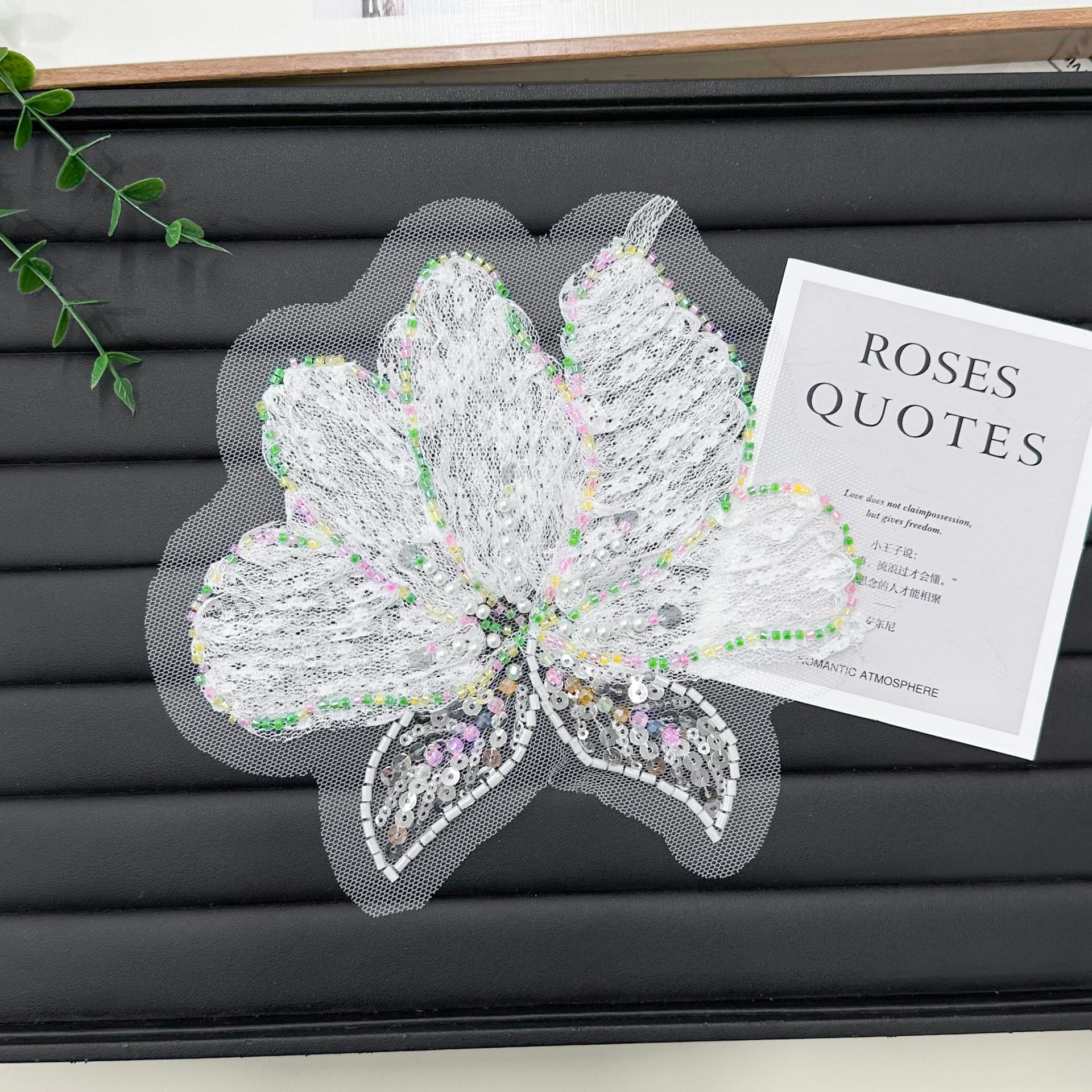 Flor de bordado de sequillas blancas decal de gran tamaño de cuentas bordadas sello DIY vestido de boda accesorios de ropa decoración image 3