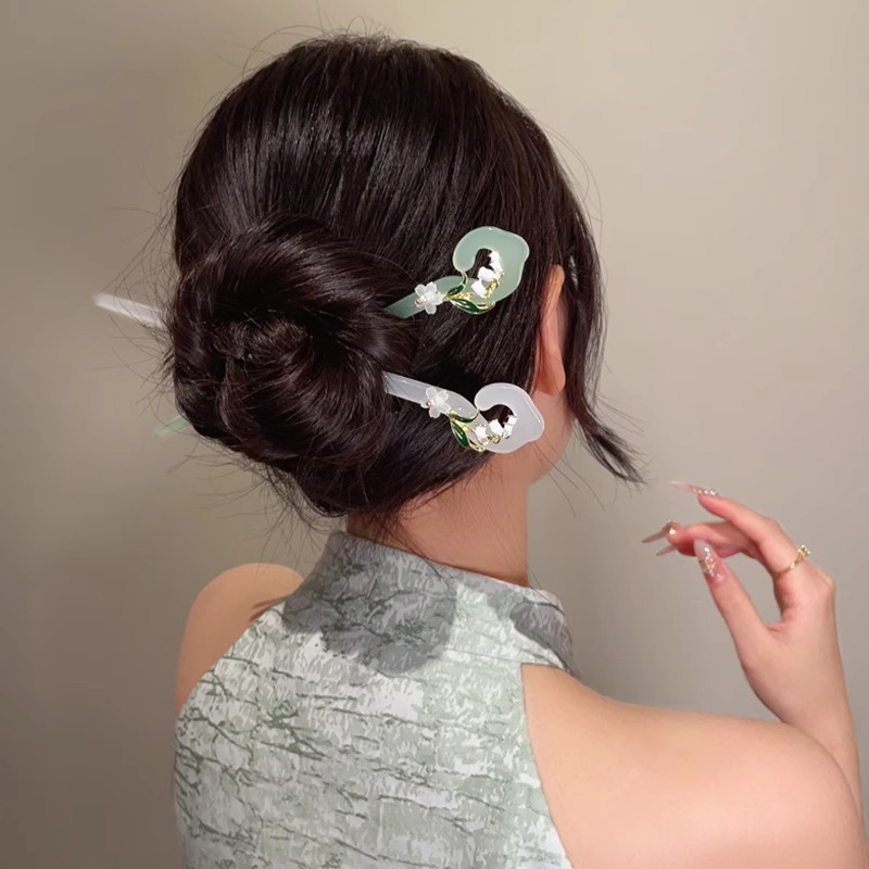 Horquilla horquilla de jade simple palillos modernos estilo antiguo de las mujeres de alto grado nuevo cheongsam chino diario rizador de pelo para niños tocado