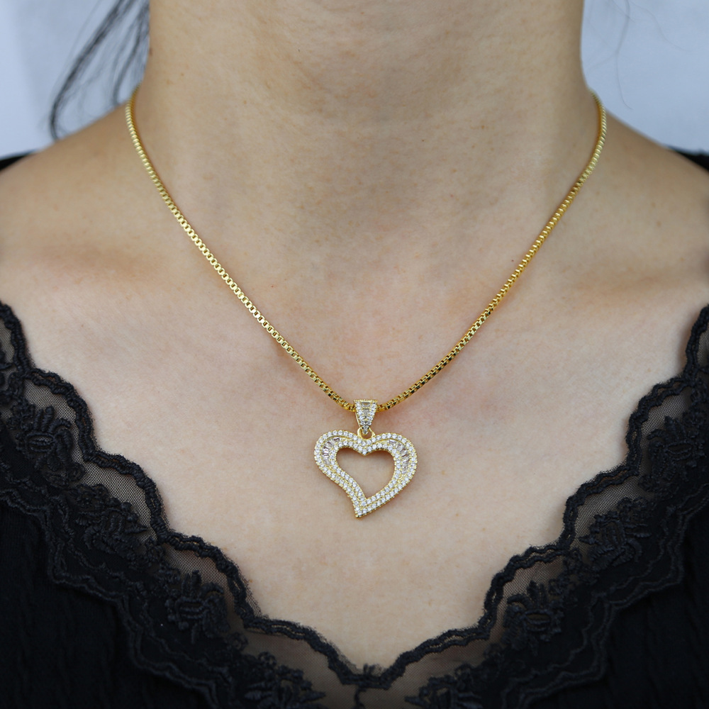 Copper Pendant Material Wholesale Jewelry Retro Classic Style Heart Shape Copper Pendant Necklace Belcher Chain
