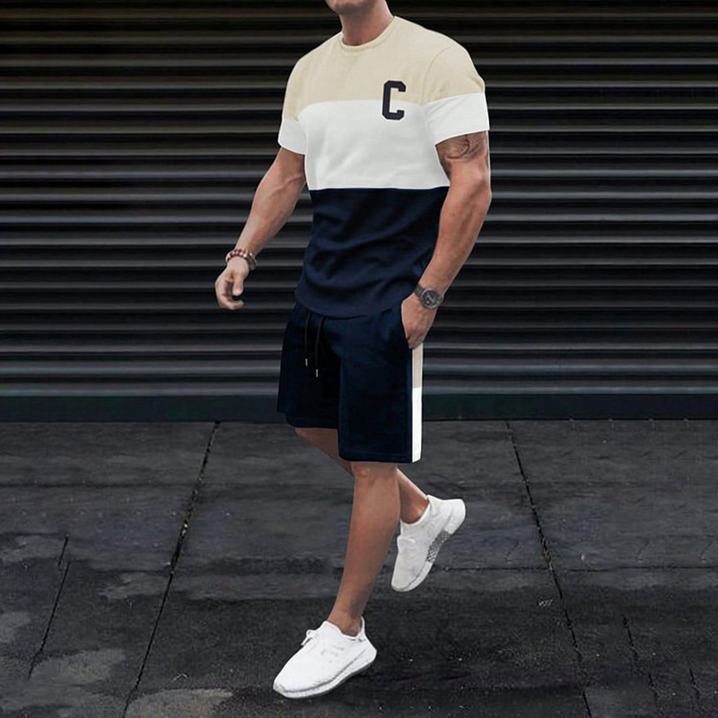2023 camiseta de moda de verano corriendo fitness cuello redondo manga corta 3D impresión de los hombres de comercio exterior traje de Deportes de calle