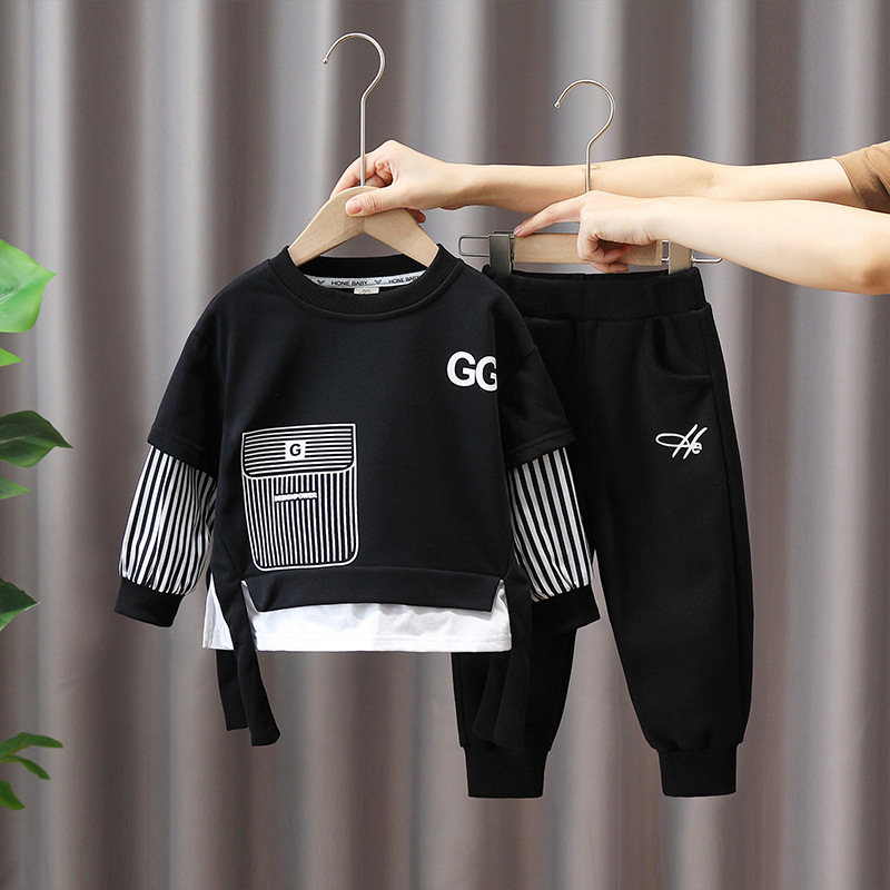 1197 niños traje ropa de otoño 2023 nueva primavera y otoño frito calle niños de moda falso suéter de dos piezas Ruan chico guapo moda