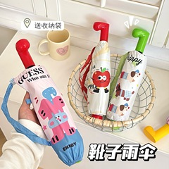 リトルレッドブーツ/レッドノーズかわいいハンドル傘折りたたみ8本骨日焼け止め傘晴雨兼用日傘抗UVカスタマイズ
